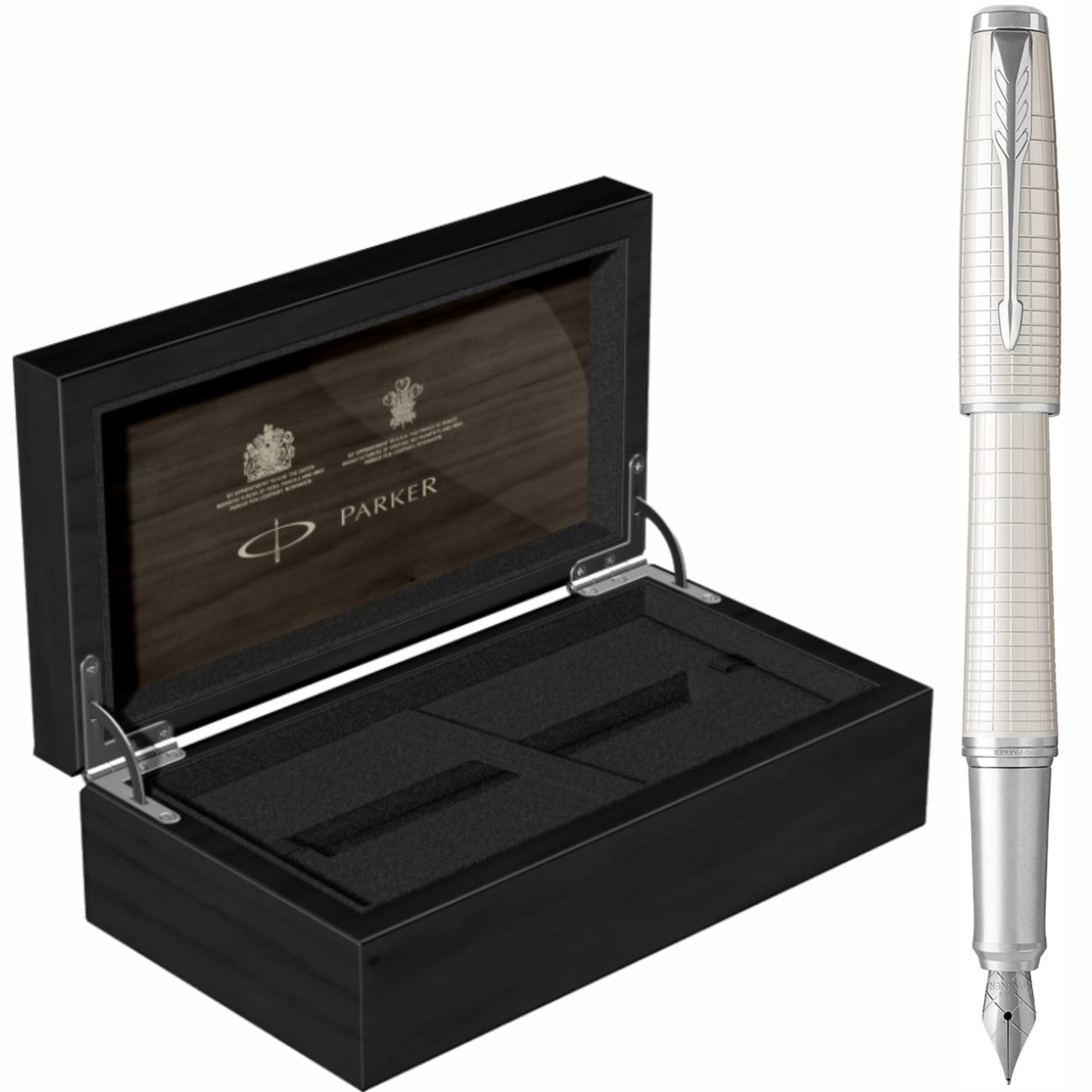 Stilou Parker Urban Royal Premium Pearl Metal Chiselled CT Personalizat prin Gravura Laser in Cutie de Lemn Parker