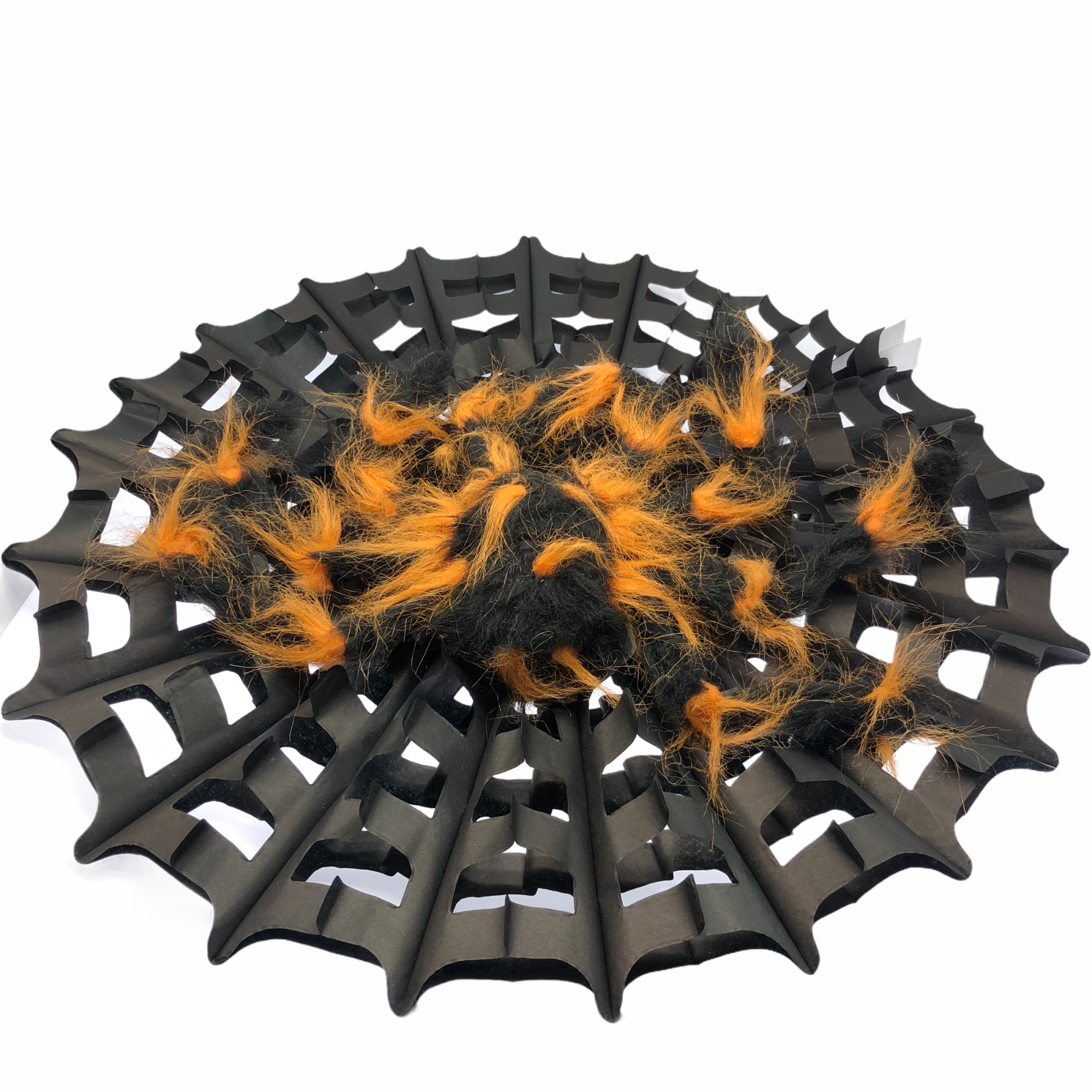 Paianjen urias decorativ cu puf si panza de hartie, Atelier, Negru/Portocaliu, 60cm