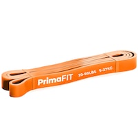 Banda Fitness Elastica Pentru Exercitii PrimaFIT, Video Cu 111 Exercitii, Antrenament, Rezistenta Pentru Forta, Coordonare, Mobilitate, Stretching, Reabilitare, 208x1.9x0.45cm, Rezistenta 9-27kg, Portocalie