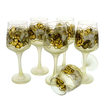 Set 6 Pahare Vin Pictate Manual Auriu 310ml Set 6 Pahare Vin Pictate Manual Auriu 310ml