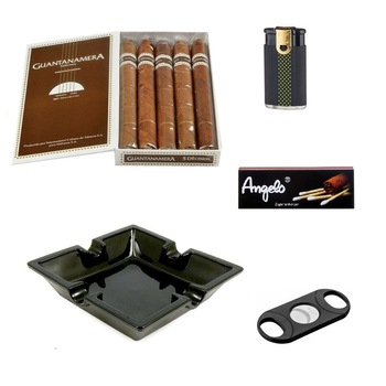 Set Gentelo RioBox 10 Trabucuri cubaneze Guantanamera, Scrumiera Crystal black, bricheta duo flame pentru trabucuri, cutter premium, chibrituri Set Gentelo RioBox 10 Trabucuri cubaneze Guantanamera, Scrumiera Crystal black, bricheta duo flame pentru trabucuri, cutter premium, chibrituri