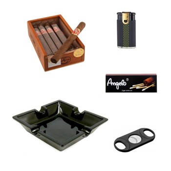 Set Gentelo RioBox 10 Trabucuri Santa Clara, Scrumiera Crystal black, bricheta duo flame pentru trabucuri, cutter premium, chibrituri Set Gentelo RioBox 10 Trabucuri Santa Clara, Scrumiera Crystal black, bricheta duo flame pentru trabucuri, cutter premium, chibrituri