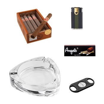 Set Gentelo RioBox 10 Trabucuri Santa Clara, Scrumiera Angelo Crystal, bricheta duo flame pentru trabucuri, cutter premium, chibrituri Set Gentelo RioBox 10 Trabucuri Santa Clara, Scrumiera Angelo Crystal, bricheta duo flame pentru trabucuri, cutter premium, chibrituri