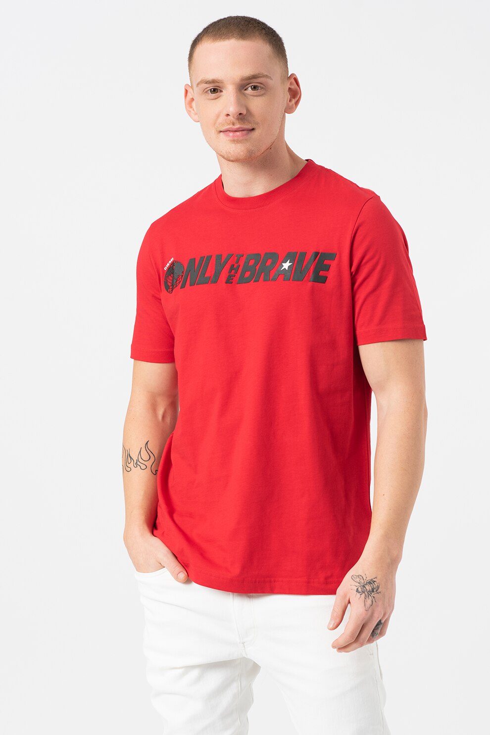 Diesel, Tricou de bumbac cu imprimeu text Just, Rosu