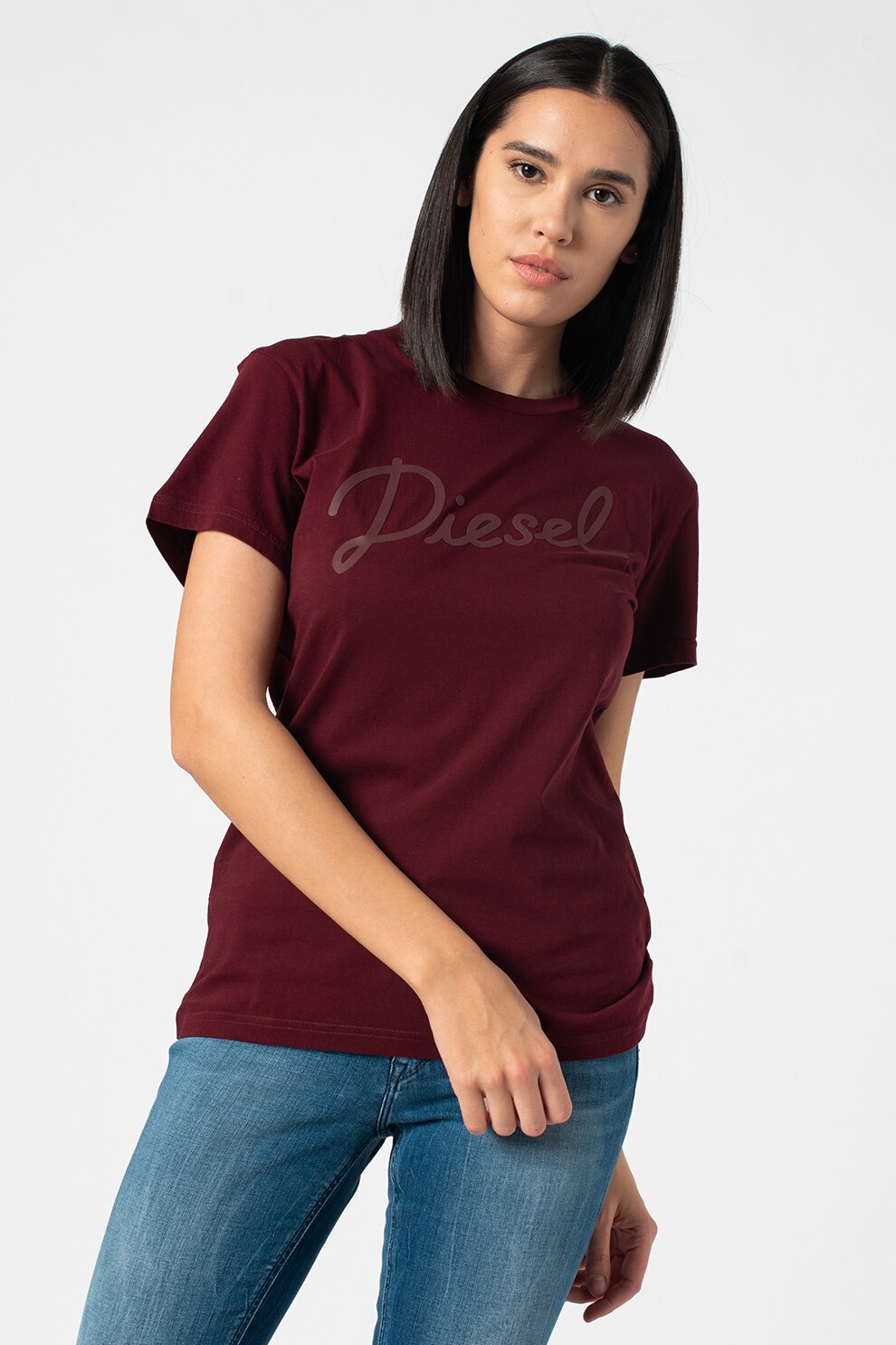 Diesel, Tricou de jerseu cu imprimeu logo contrastant T-Sully, Rosu Bordeaux