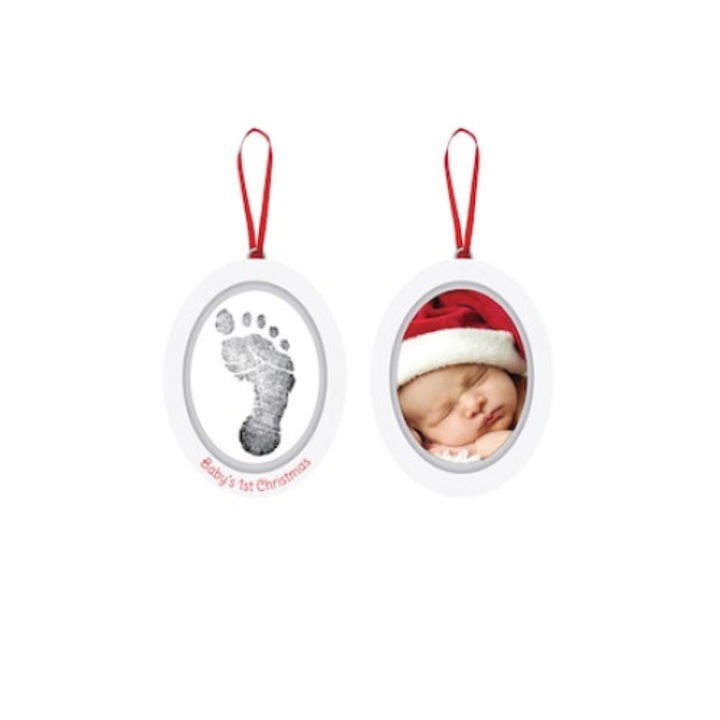 Rama foto ovala cu amprenta din cerneala Baby's First Christmas, Pearhead, alb