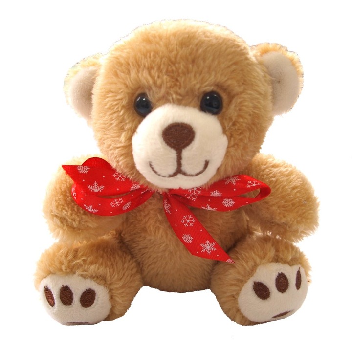 Плюшена играчка Beppe Мече с червено шалче, 12 cm, Кафяв