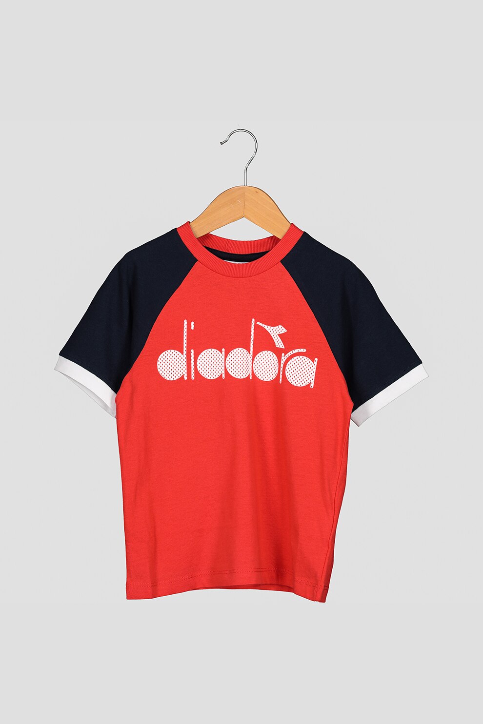 Diadora, Tricou cu logo si maneci raglan, Rosu/Negru, 131-140 CM