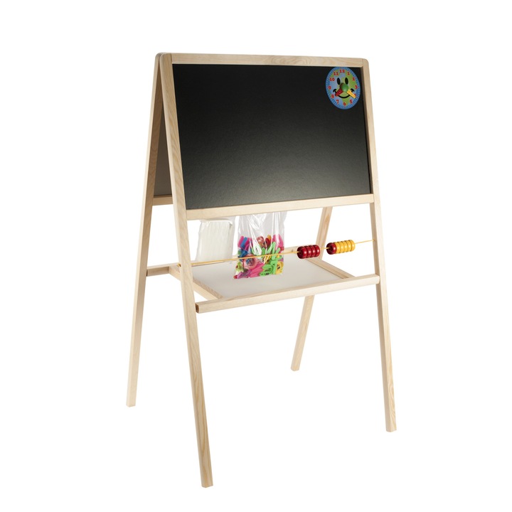 Tabla magnetica pentru copii, 2 fete, cadru din lemn, set accesorii