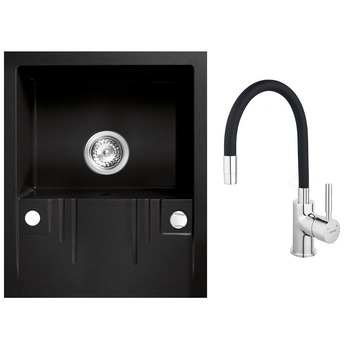 Set chiuveta Ferro granit negru o cuva 58x48 , cu baterie flexibila Ferro negru Set chiuveta Ferro granit negru o cuva 58x48 , cu baterie flexibila Ferro negru