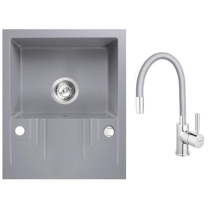 Set chiuveta Ferro granit gri 58x48, cu baterie flexibila Ferro gri