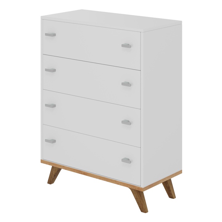 Comoda Tunbergia TN03 K4SZ, MIRJAN24, alb / stejar craft auriu, 69x92x35 cm