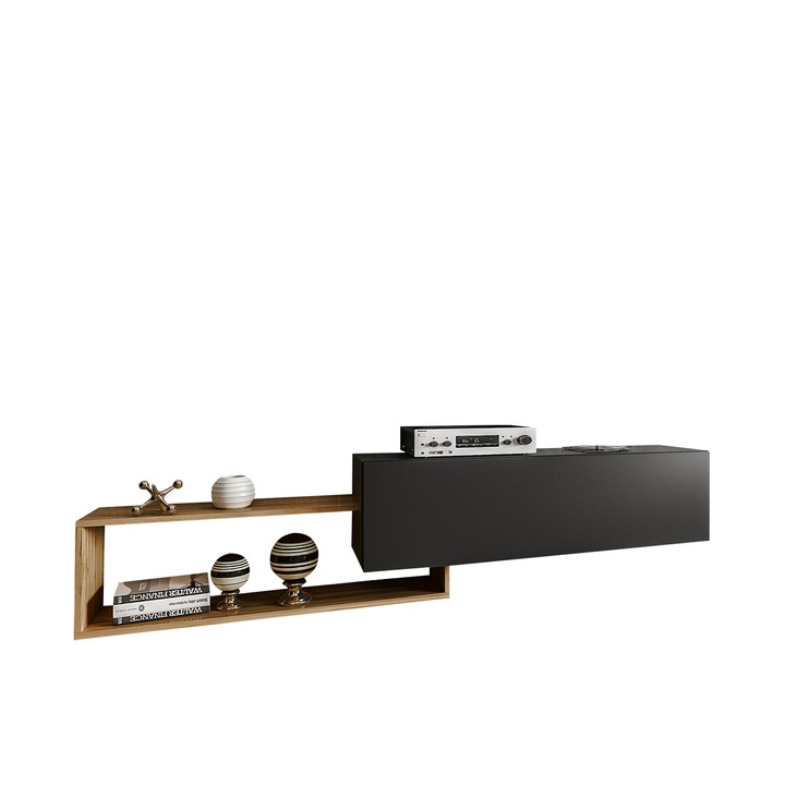 Comoda TV Peleusz, MIRJAN24, negru / wotan, 210x35x36 cm