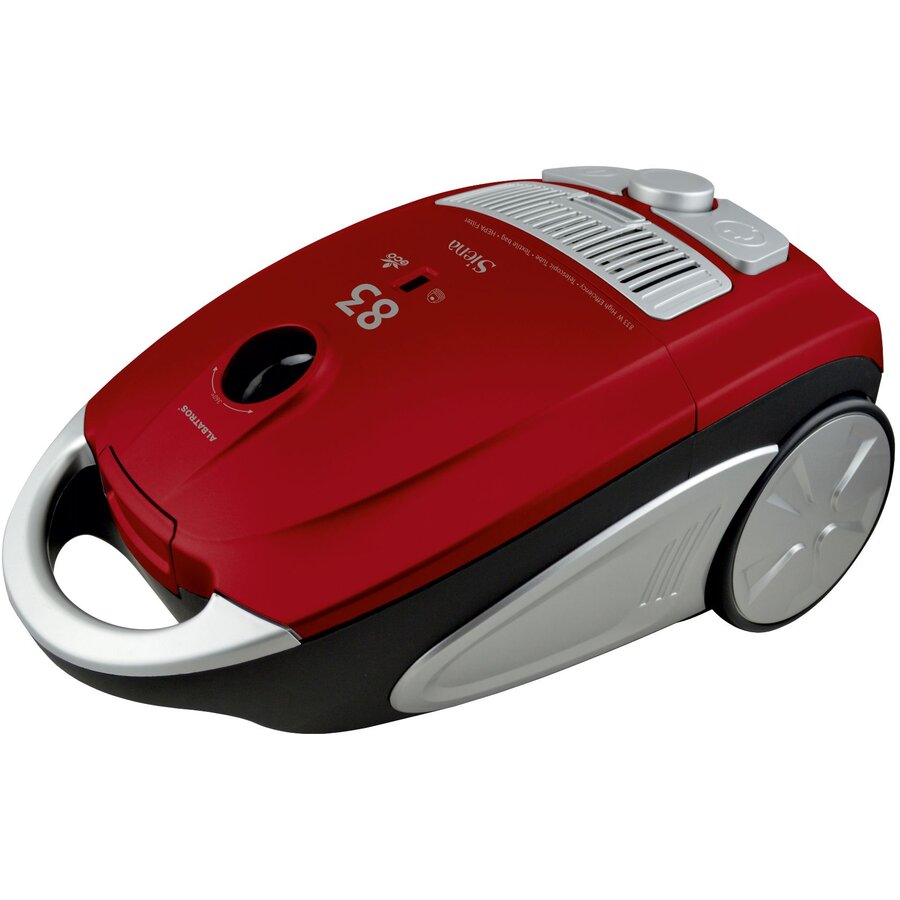 Aspirator Albatros Siena 83 Eco, cu sac, aspirare uscata, filtru Hepa, functie soft start, 3.5 l, 833 W, Rosu Negru Gri