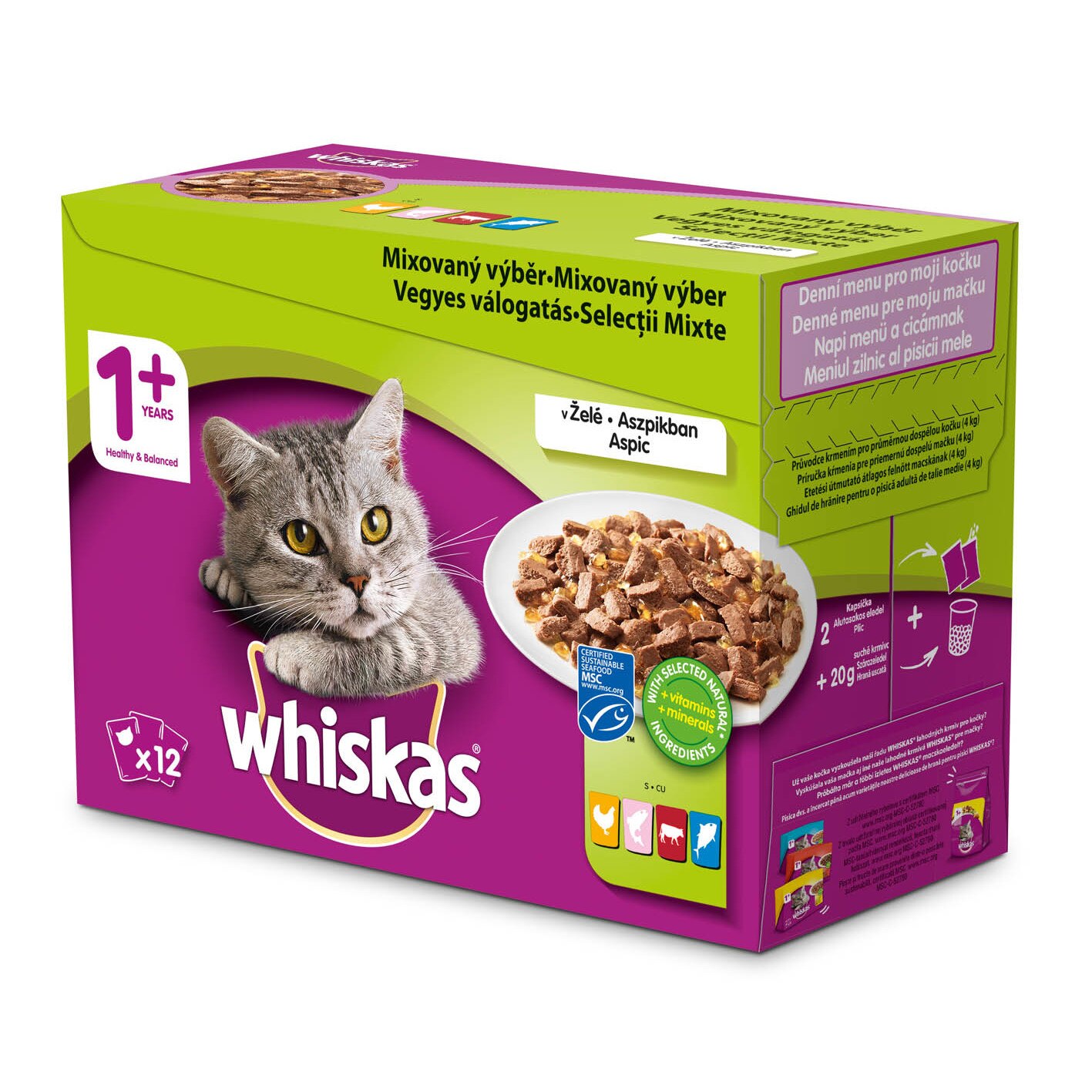 Hrana umeda pentru pisici Whiskas, Selectii Mixte, Peste/Pui/Vita, 12 X 100 g