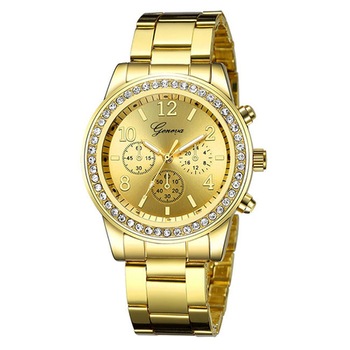 Ceas de dama Geneva, metalic, cu cristale, auriu Ceas de dama Geneva, metalic, cu cristale, auriu