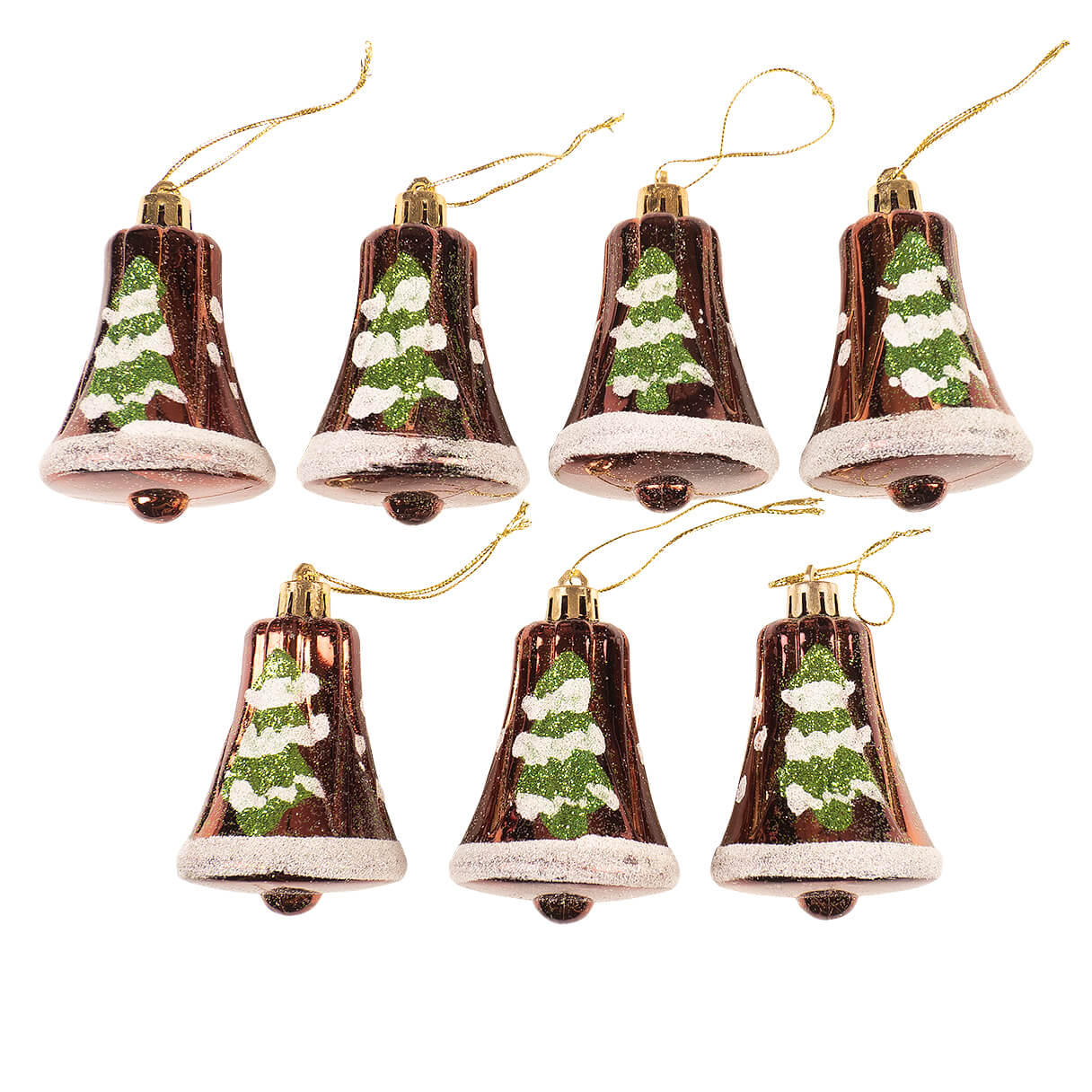 Set Holly, 7 globuri, model clopotei, diam. 7 cm, maro