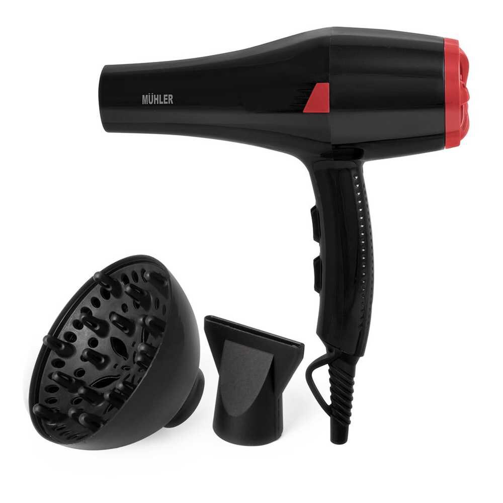 Uscator de par, Muhler MD-1605D, 2 Trepte temperatura, 2 Viteze, 1600 W, Negru/Rosu