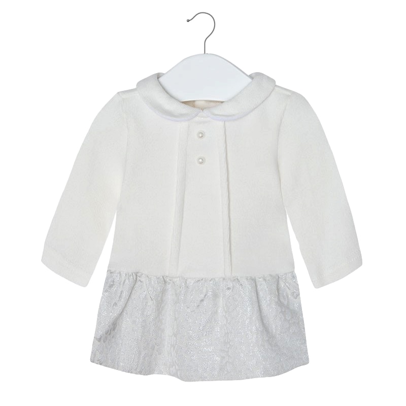 Rochie, Mayoral, cu maneca lunga, bebe fetita, alb/argintiu
