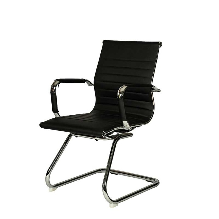 Посетителски офис стол Офис В Елеганс с подлакътници, Черен