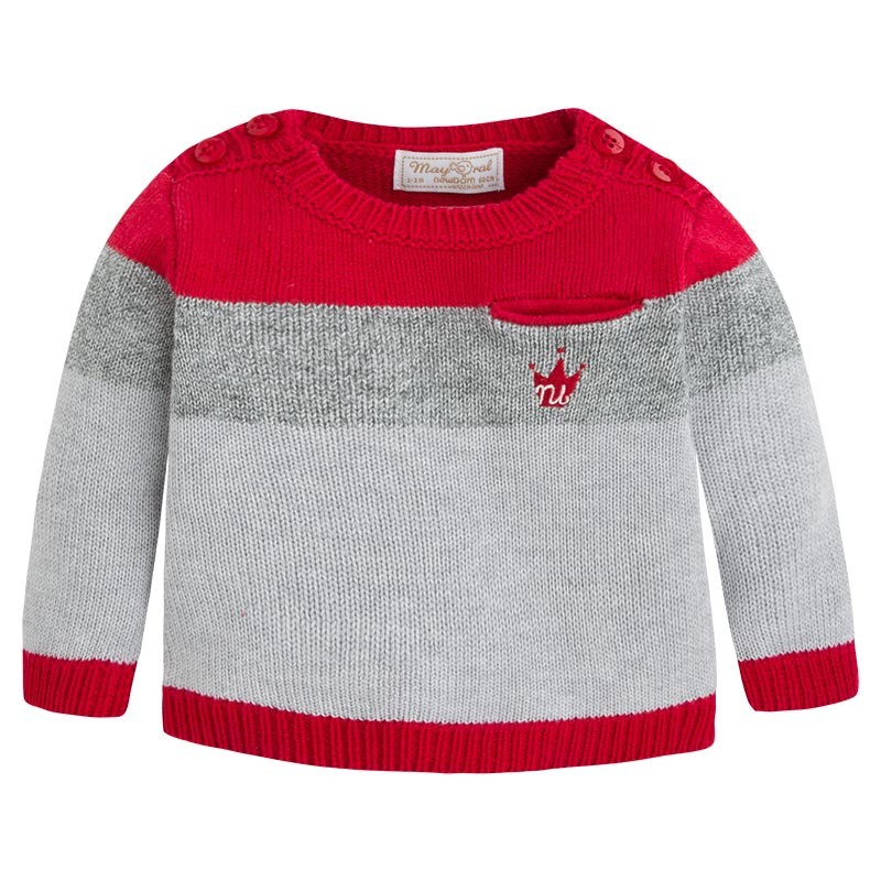 Pulover, Mayoral, bebe baiat, rosu/gri, 1-2 luni