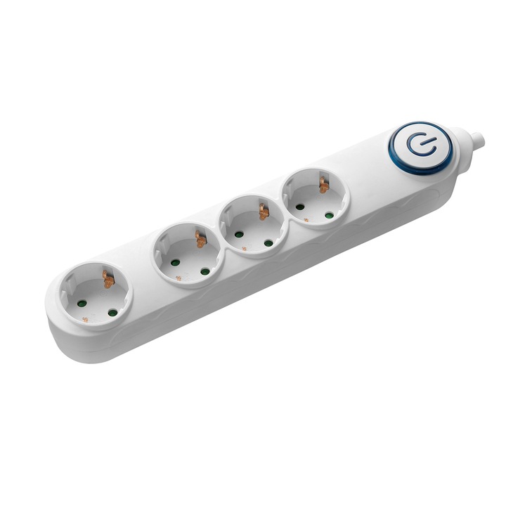 Samus Удължителен кабел, 4PI15-3680, 4 изхода, 1,5 M, 3680 W, превключвател, бял