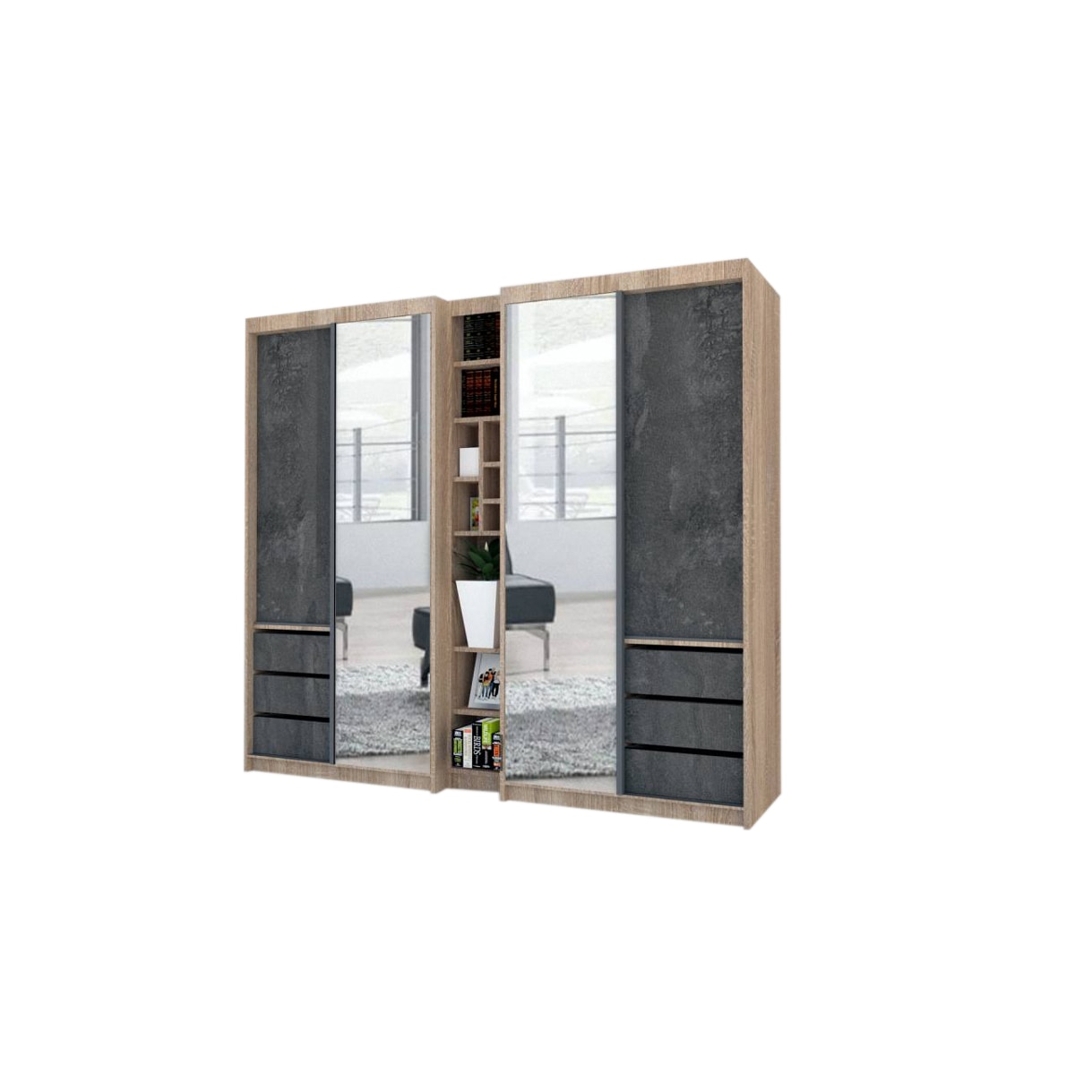 Dressing Genarom Book, Stejar Sonoma / Decor K352, 230 x 207 x 65 cm