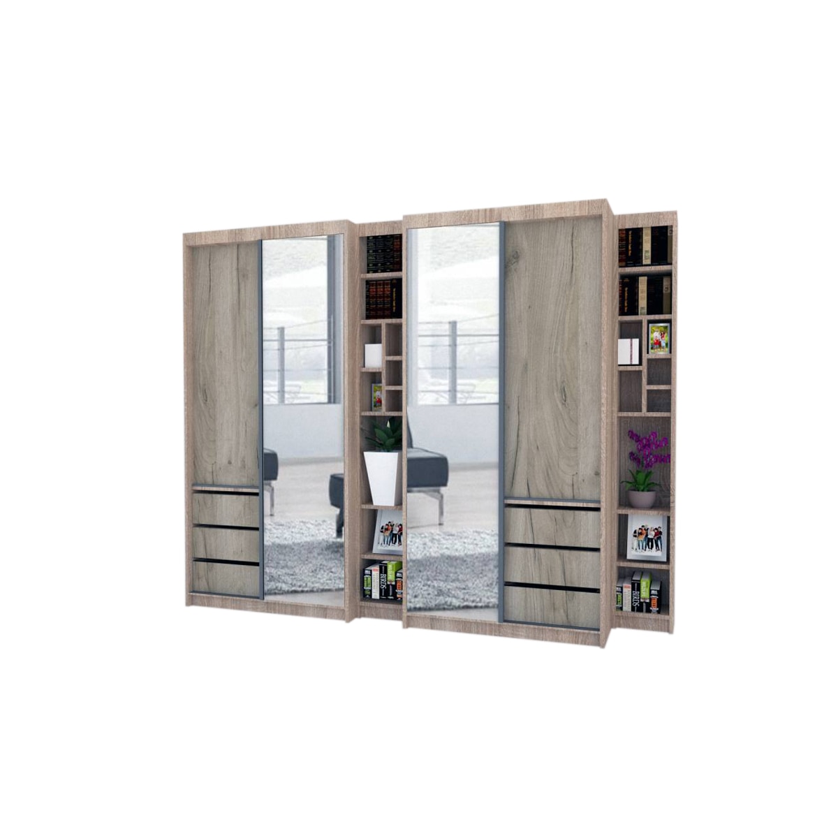 Dressing Genarom Book Large, Stejar Sonoma / Decor K002, 260 x 207 x 65 cm