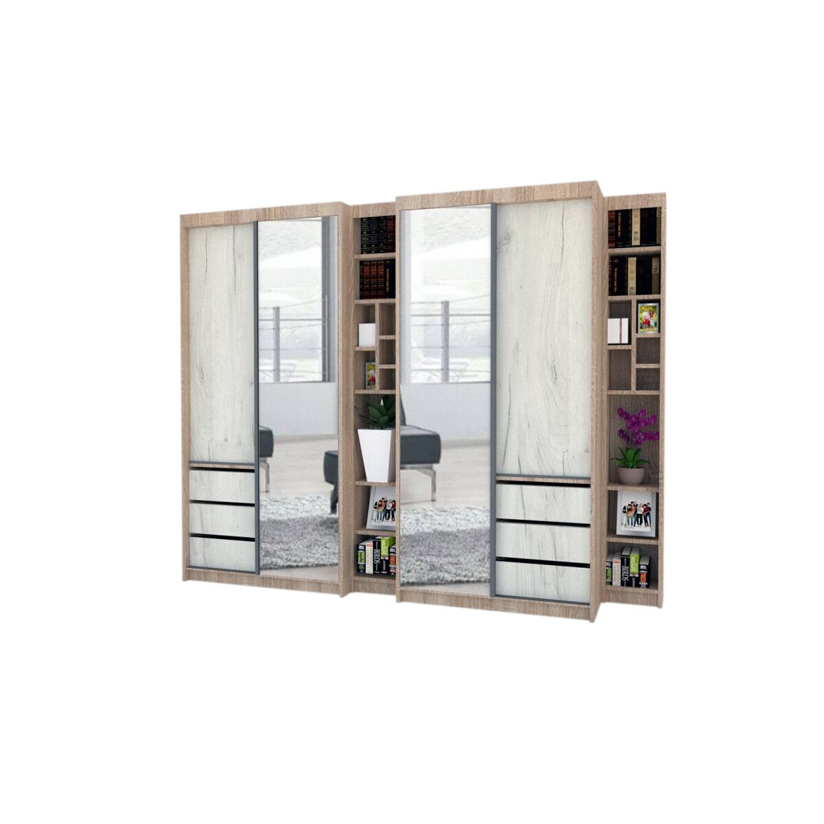 Dressing Genarom Book Large, Stejar Sonoma / Decor K001, 260 x 207 x 65 cm