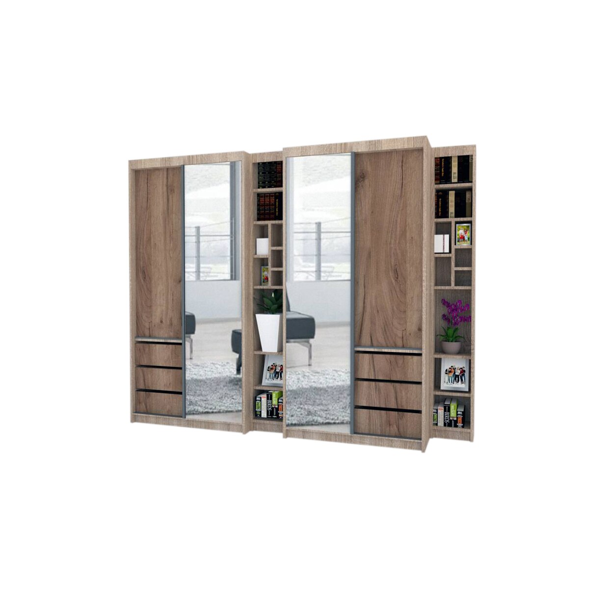 Dressing Genarom Book Large, Stejar Sonoma / Decor K004, 260 x 207 x 65 cm
