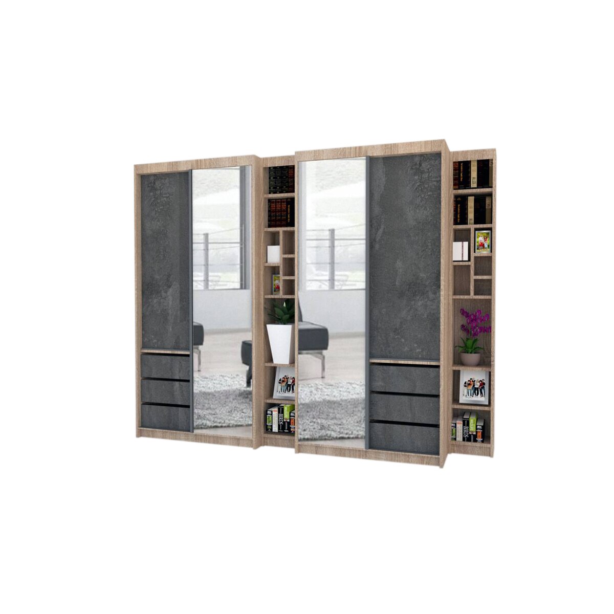 Dressing Genarom Book Large, Stejar Sonoma / Decor K352, 260 x 207 x 65 cm