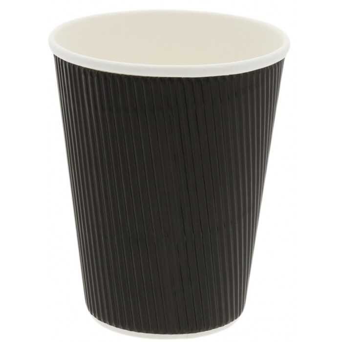 Set pahare din carton negru, model ripped, 350ml - 12oz, D90mm, 50buc/set