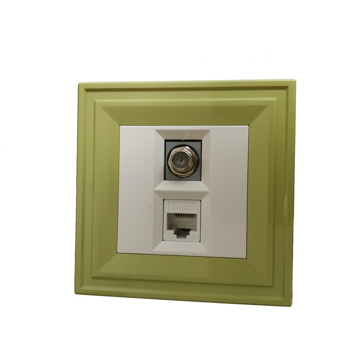 Телевизионна и Компютърна розетка LB Light Classic, бял със зелена рамка
