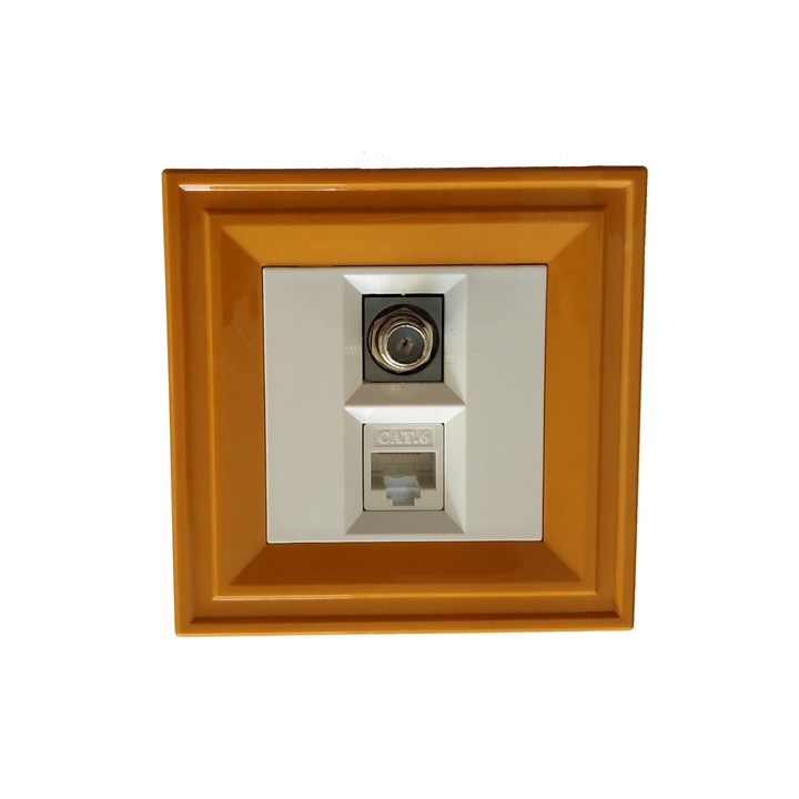 Priza TV + priza date LB Light Classic, alb cu rama portocaliu