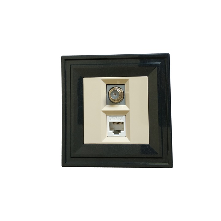 Priza TV + priza date LB Light Classic, crem cu rama negru perlat