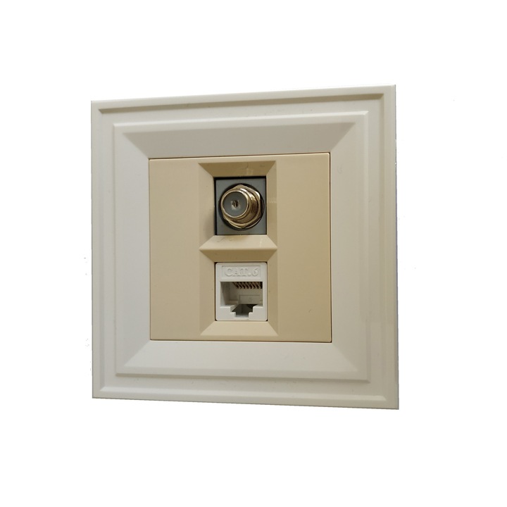 Priza TV + priza date LB Light Classic, crem cu rama alb