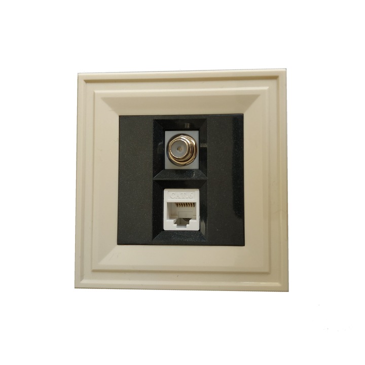 Телевизионна и Компютърна розетка LB Light Classic, перлено черен с кремава рамка