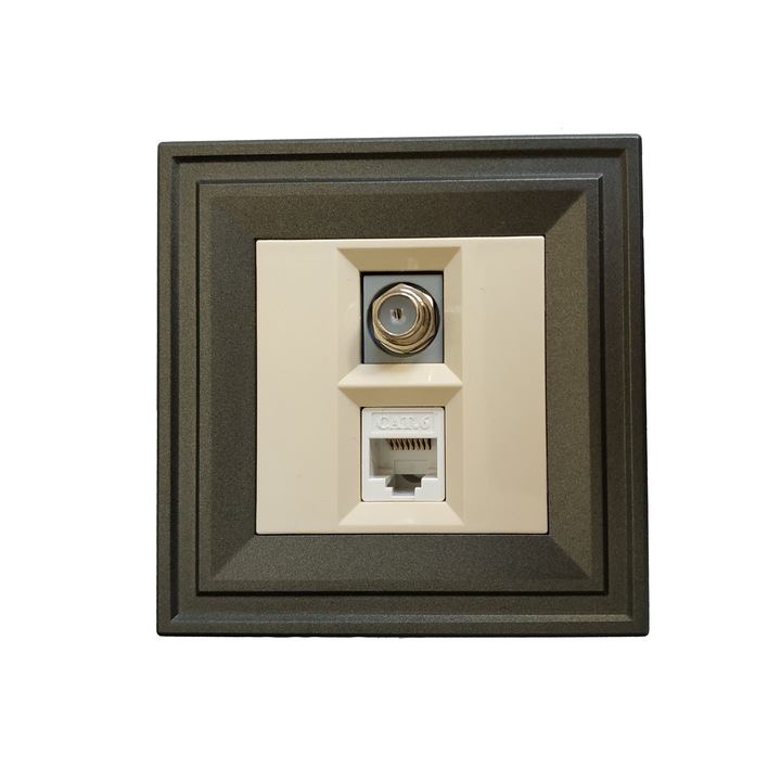 Телевизионна и Компютърна розетка LB Light Classic, кремав с графитено черна рамка