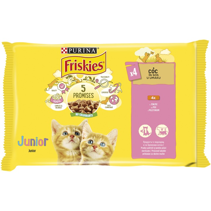 Hrana umeda pentru pisici Friskies Junior, Pui in Sos, 4 x 85 g