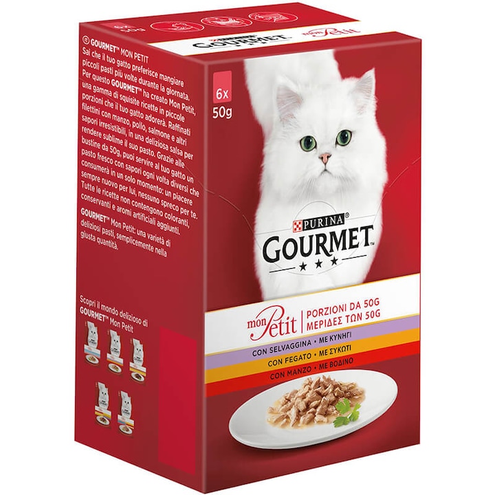 Hrana umeda pentru pisici Gourmet Mon Petit, Vita, Vanat, Ficat In Sos, 6 x 50 g