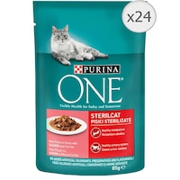 Hrana umeda pentru pisici Purina One Sterilcat, Mini Fileuri In Sos, Somon & Morcovi, 24 x 85g