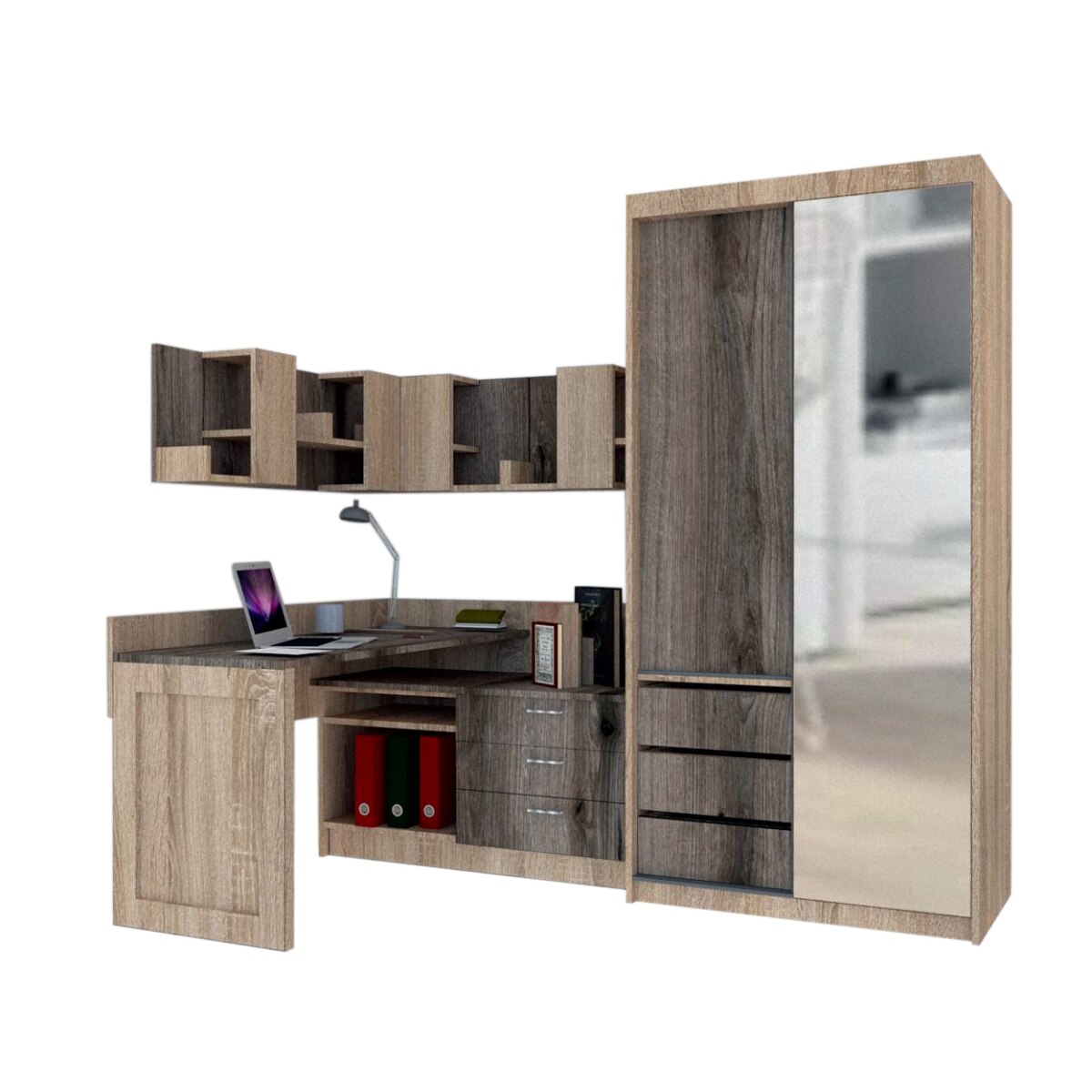 Ansamblu Birou si Dressing Genarom Bob, Stejar Sonoma / Decor K366