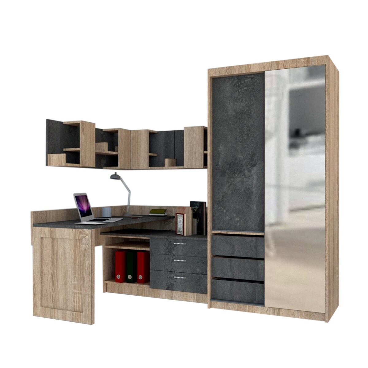 Ansamblu Birou si Dressing Genarom Bob, Stejar Sonoma / Decor K352