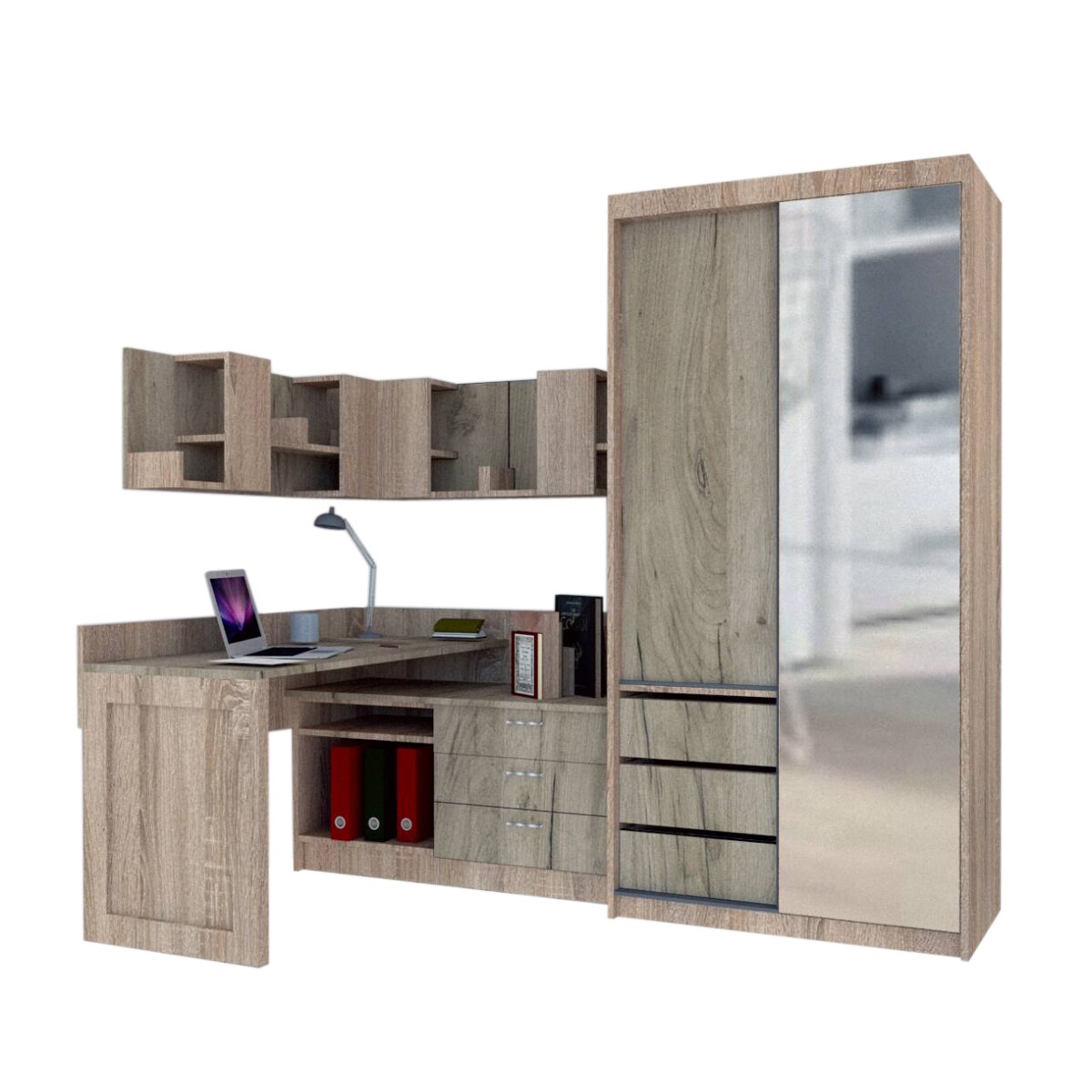 Ansamblu Birou si Dressing Genarom Bob, Stejar Sonoma / Decor K002