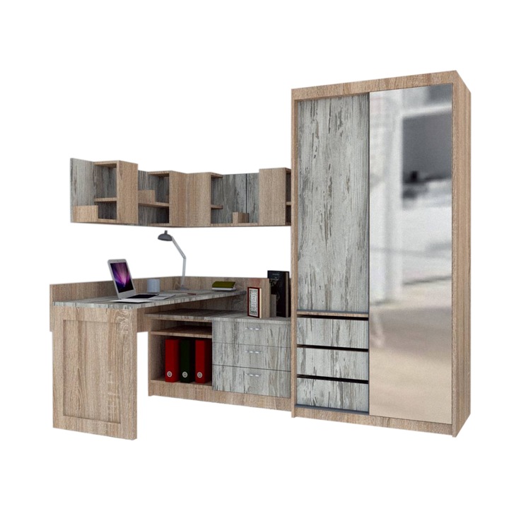 Ansamblu Birou si Dressing Genarom Bob, Stejar Sonoma / Decor K084