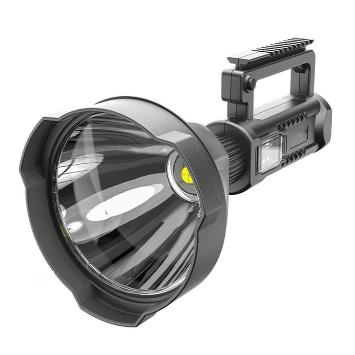 LED фенер KlaussTech, 80 W мощност, Водоустойчивост, 10000 mAH, Удароустойчива технология, LED светлина, Модерен дизайн, Черен цвят