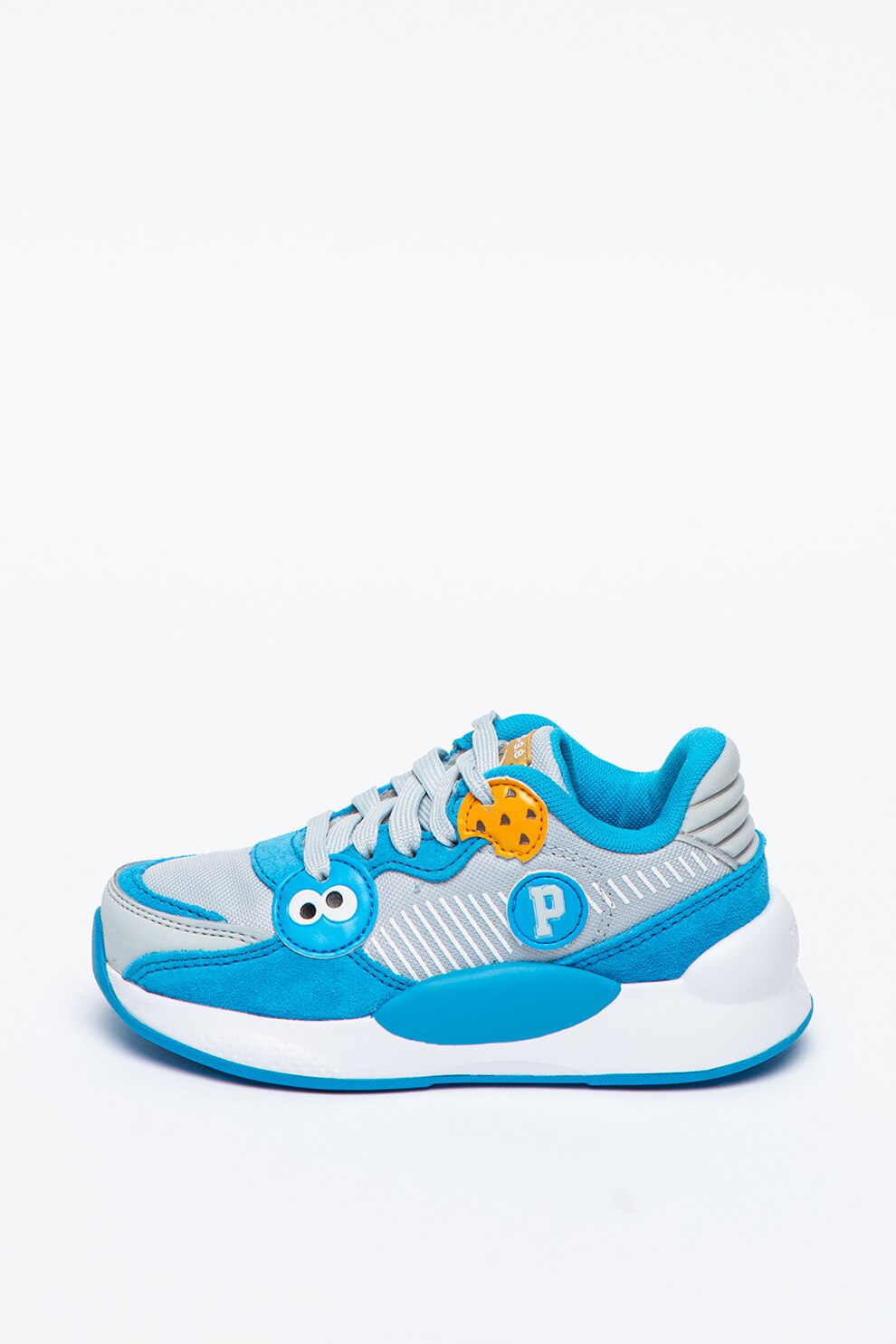 Puma, Pantofi sport de piele si plasa, Albastru/Gri deschis, 27.5 EU