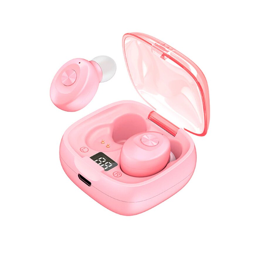 Casti Bluetooth 5.0 Grandco IPX 5, fara fir stereo HD, noise reduction, LED display, 350 mh, royal pink