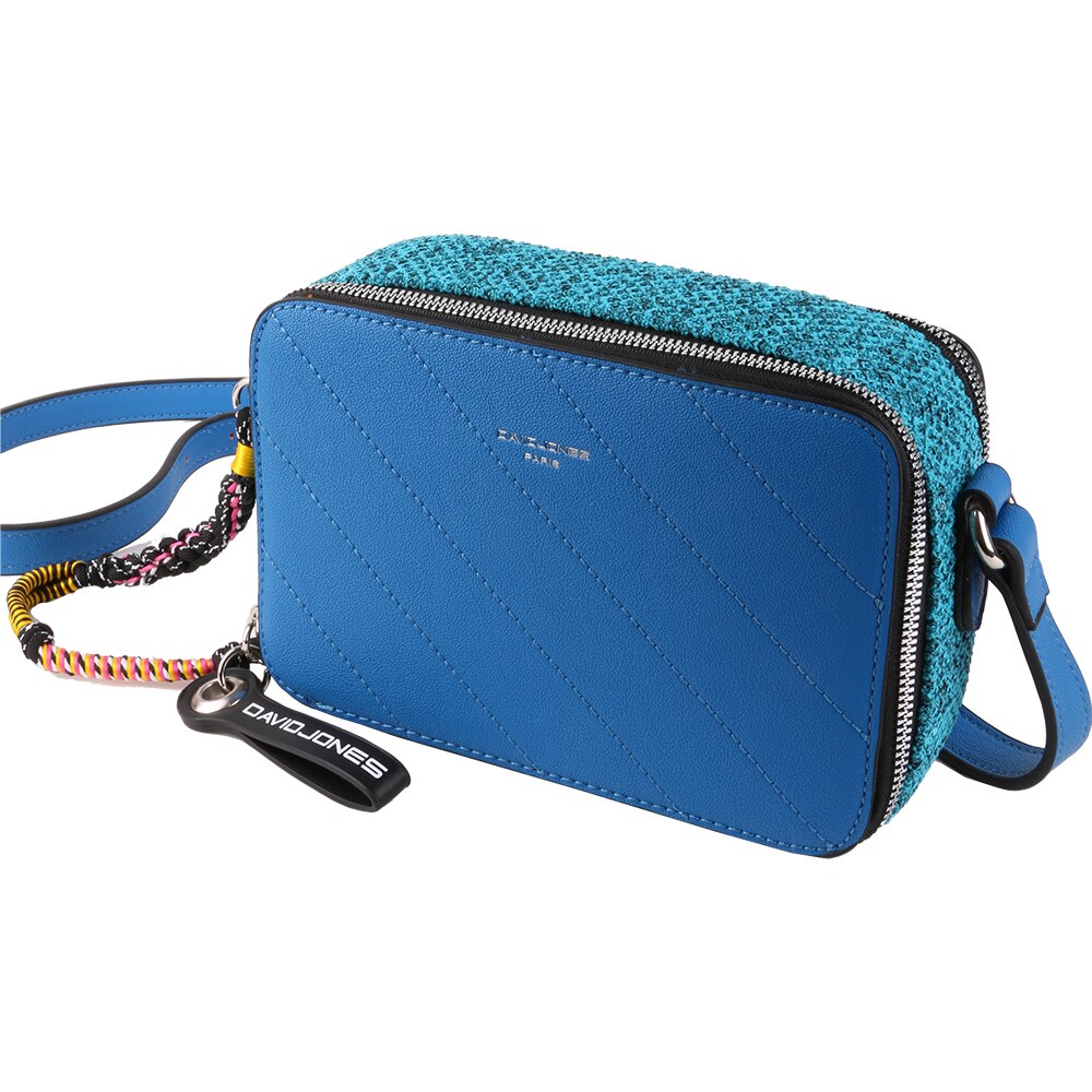 Geanta crossbody, pentru dama, din piele eco, cu element textil, AB-CM5664BE albastru