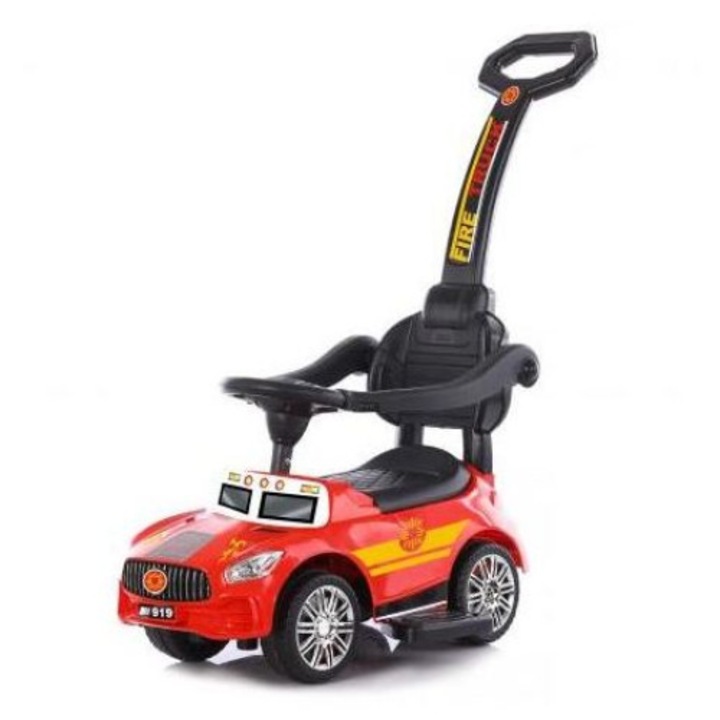 Кола за яздене Bambino Пожарна с дръжка , червена